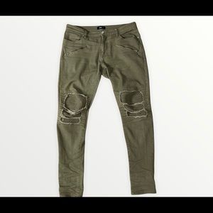 Fashion Nova mens skinny jeans ripped in army green